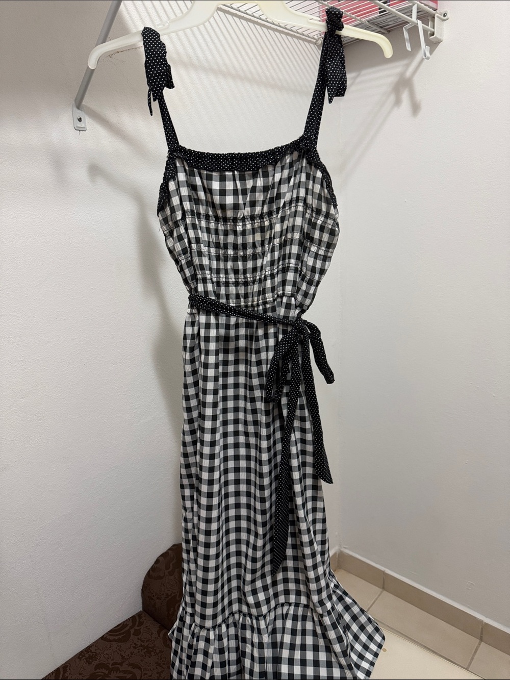 Black & White Gingham Tie-Strap Maxi Dress